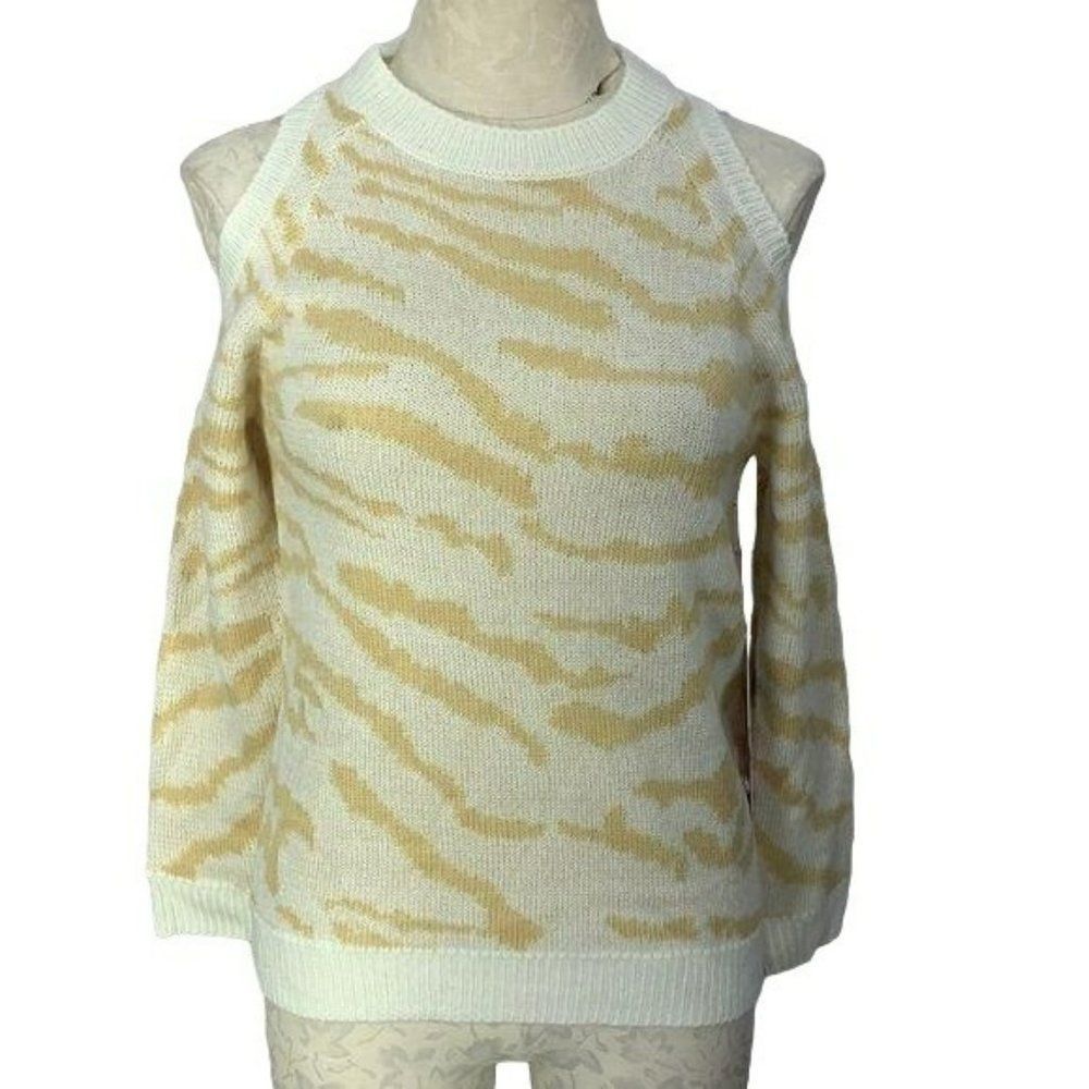 Sweet & Sinful Animal Print Cold Shoulder LightWeight Acrylic Sweater Size XS